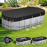 QH.HOME 7x10ft Winter Oval Pool Cover,Ratchet Windproof&amp;Heavy Duty Fabric | Snug Fit Weight Rings&amp;Drawstring Design,Tear Resistant,Blocks Leaves &amp;Waterproof,Outdoor Above Ground Pools Protection