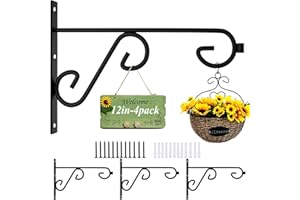 KEHOUXRE 4 Pack Plant Hanger Hook,Outdoor & Indoor Hanging Basket Hooks,12in Metal Plant Wall Hanger,Plant Bracket Hook for Hanging Plants,Bird Feeder,Lantern,Wind Chim