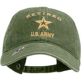 e4Hats.com U.S. Army Retired Military Embroidered Washed Solid Pigment Dyed Cotton Twill Brass Buckle Cap