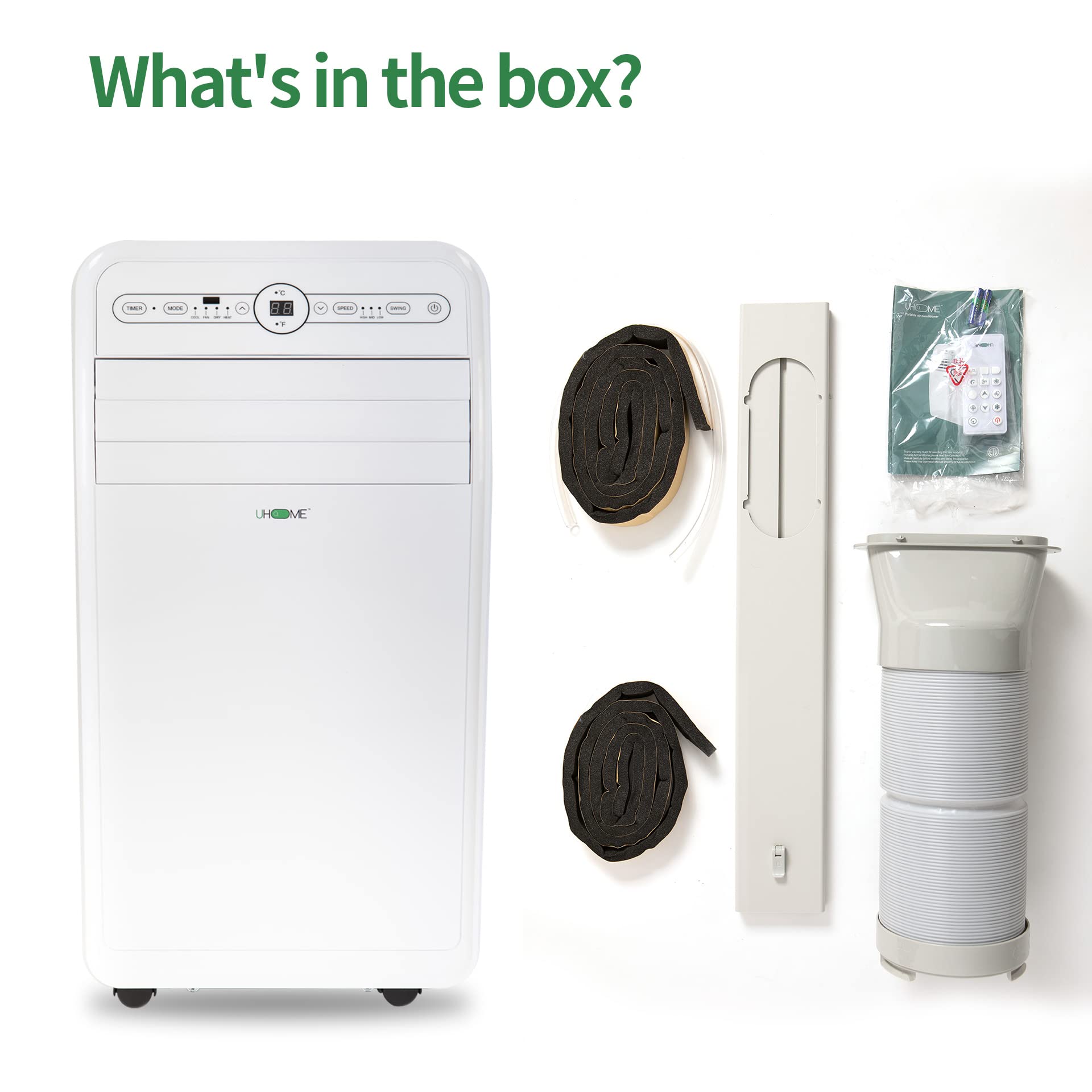 Uhome 12000 BTU Portable Air Conditioner with Heater up to 400 Sq. Ft, Ac Heater Combo Window Unit, Portable AC Unit with Dehumidifier & Fan, Cools & Heats,Remote Control and Window Kit Included,White