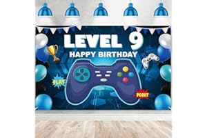 DZTRELFK Level 9 Unlocked Happy 9 Birthday Level Up Banner Backdrop Cheers to 9 years old Video Game Theme Decor Decorations for Boys Girls 9th Birthday Party Birthday Supplies Background