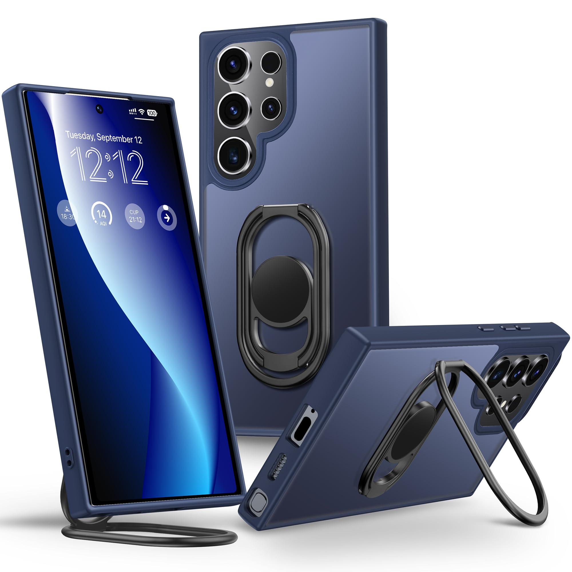 Shields Up for Samsung Galaxy S23 Ultra Case with Stand, Galaxy S23 Ultra Case with Double Ring Holder [Adjustable & Foldable] Protective Translucent Matte Cover - Frosted Blue