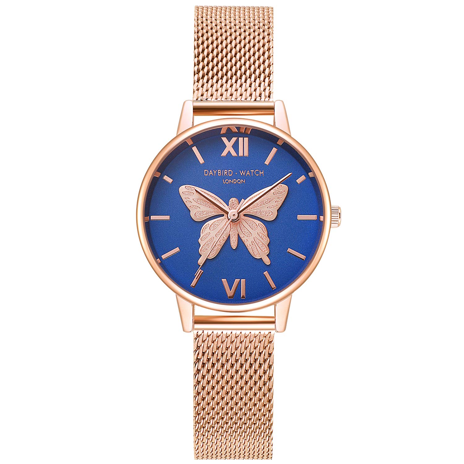 RORIOS Women's Analogue Quartz Watches Beautiful Butterfly Dial Stainless Steel Mesh Bracelet Watches, Blue, Bracelet — image 1