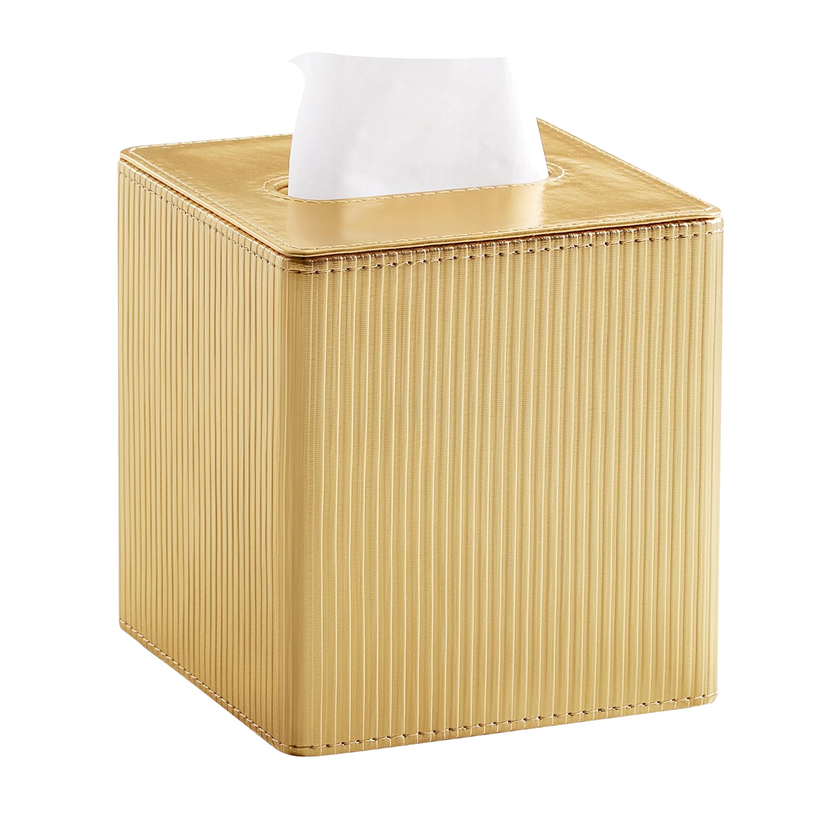 Photo 1 of Cretkhp Gold Tissue Box Cover Square with Magnetic Closure, PU Leather Tissue Box Holder for Bathroom NightStands Livingroom, Decorative Modern Square Tissue Holder (Gold)