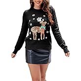 Women Sequins Patterns Ugly Christmas Sweaters Long Sleeve Snowflake Xmas Sweater Crewneck Christmas Knit Pullover Top