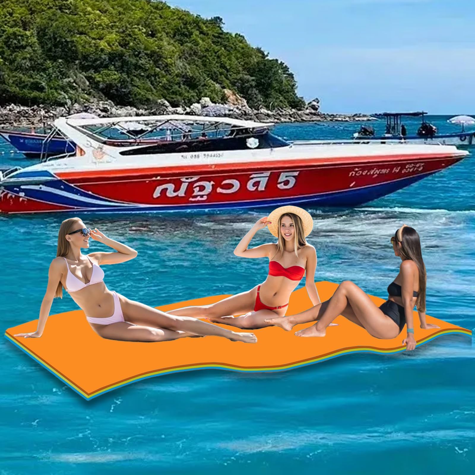 Photo 1 of Stopsad Premium Floating Mat 12 * 5.5' Orange/Blue for Lakes, Pools and Ocean - Multiple Sizes Lily Pad Water Mat, Lake Floats for Adults and Kids for Unlimited Fun!