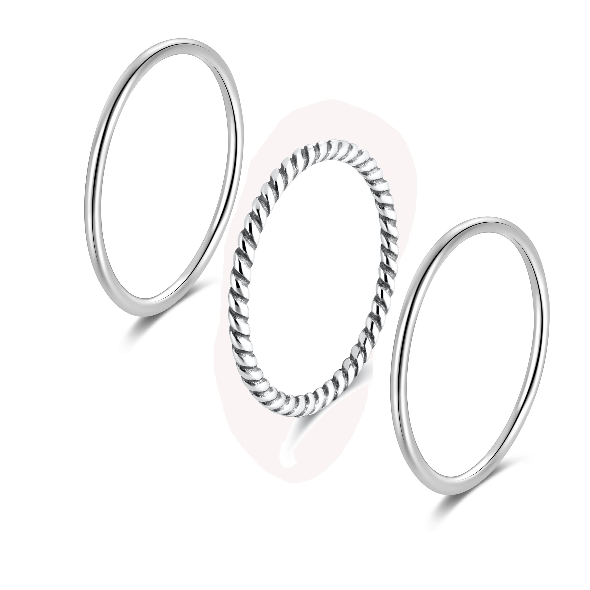 SILBERTALE925 Sterling Silver Knuckle Rings for Women Minimalist Thin Stacking Rings Set