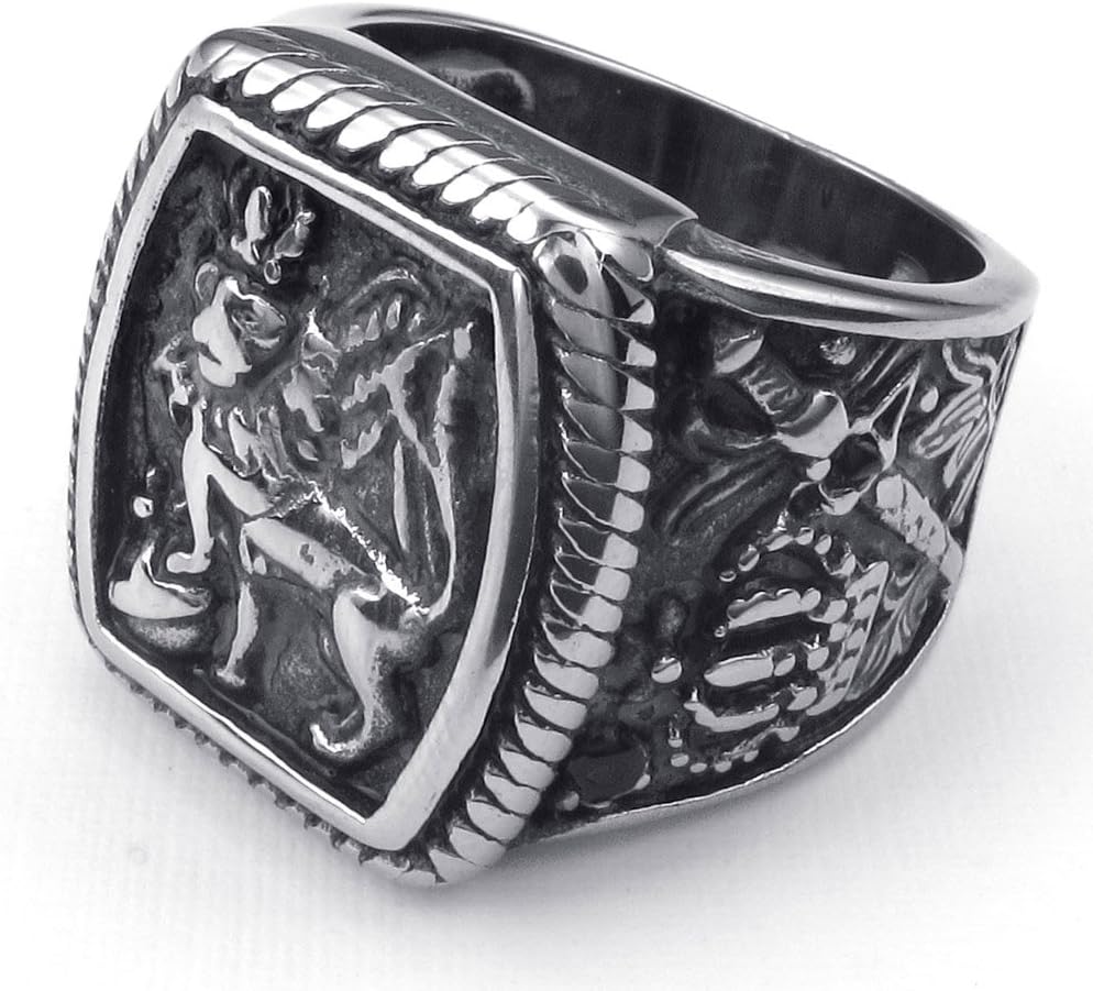 [PW] Mens Stainless Steel Ring Vintage Gothic Crown Leo King Signet Black Silver