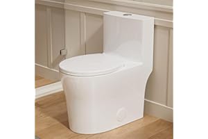Casta Diva Compact One Piece Toilet for Small Bathroom, Round Modern Skirted Toilet with Soft Close Seat, Space Saving, 12'' Rough-in, High Efficiency Dual Flush and MAP 1000g, White