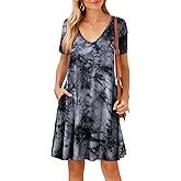 JollieLovin Women T Shirt Plus Size Summer Swing Dresses Short Sleeve V Neck Loose Casual Dress(L-5X)