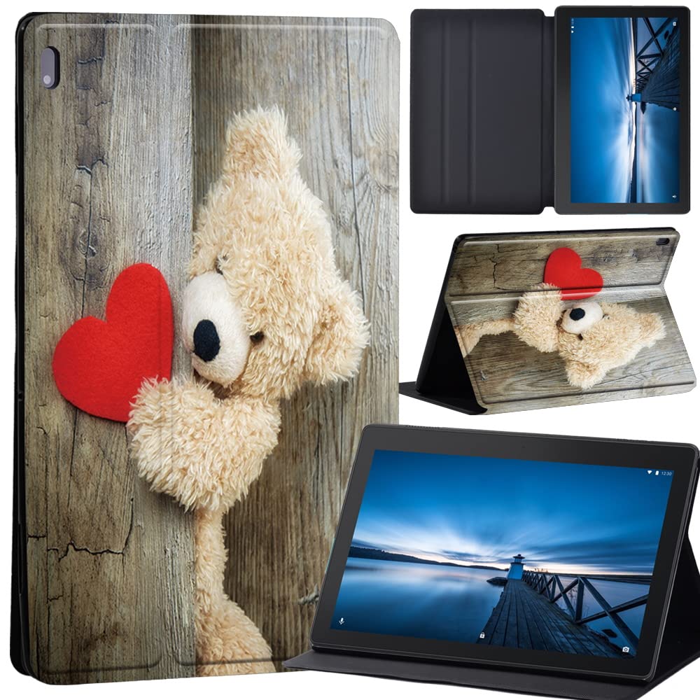 Design Case for Lenovo Tab M10 TB-X605F/ TB-X605L/ TB-X505F/ TB-X505L - Leather Tri-Fold Stand Cover Case for Lenovo Tab M10 10.1-Inch Tablet, (teddy bear)
