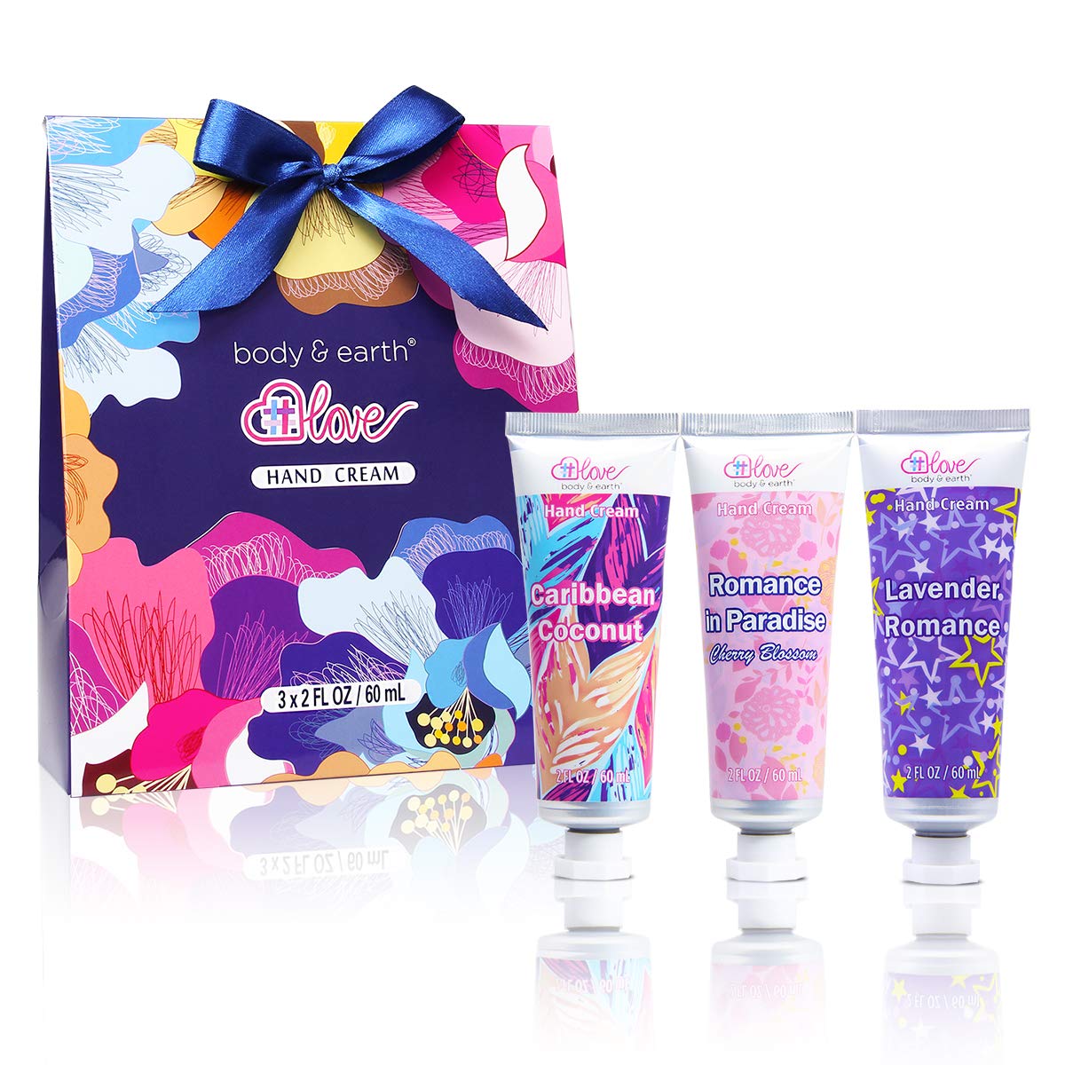 Hand Cream Set - Body & Earth Hand Lotion with Argan Oil and Glycerin to Nourish and Deeply Moisturize Hands, 3 x 2.0 oz/60ml Travel Size Lotion, Beautiful Christmas Gift for Women