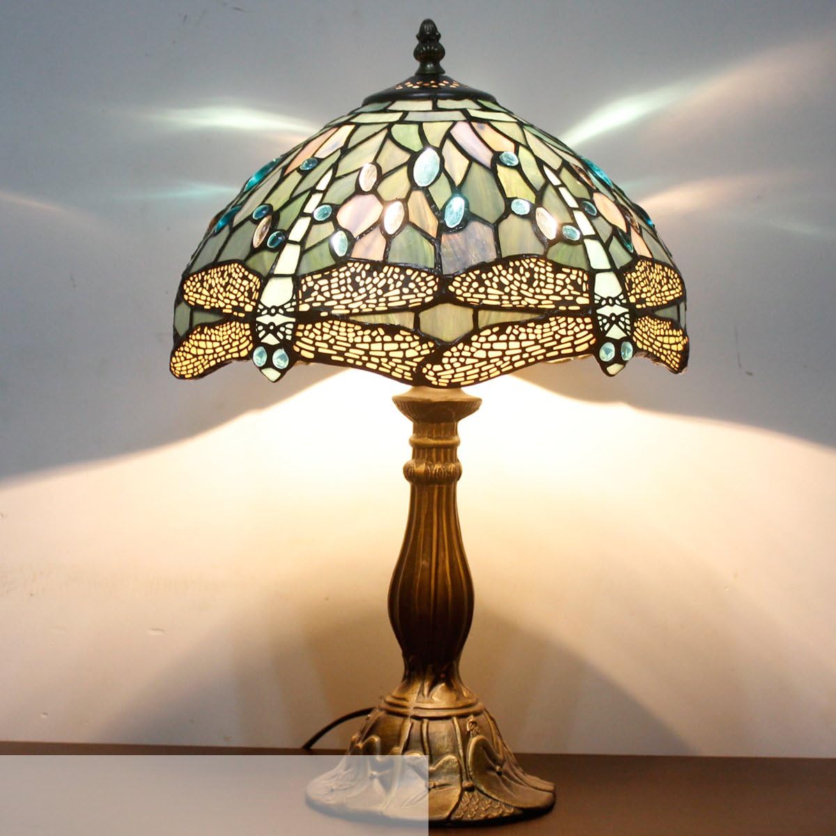4MYHOME Tiffany Lamp Shade Replacement 12X6 Inch Sea Blue Stained Glass Dragonfly Style Lampshade Only with Cap fit for Table lamp Pendant Light Ceiling Fixture (Part Not Included) S147 Series - Image 3