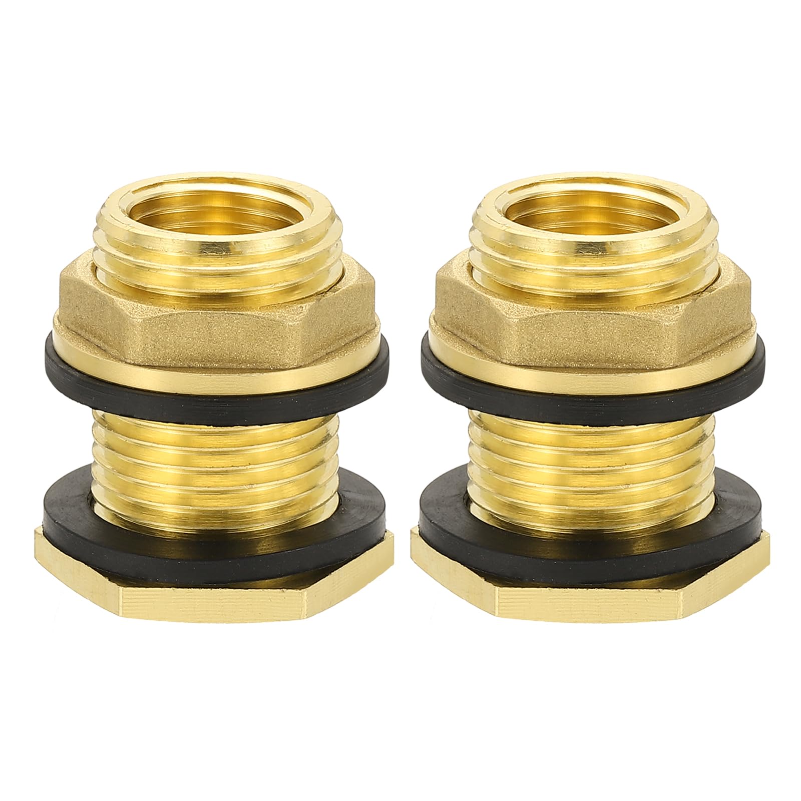 PATIKIL Brass Bulkhead Fitting 2 Pcs 1/2" NPT Female x 3/4" GHT Male, Garden Hose Threaded Double Threaded Bulkhead Water Tank Connector for Rain Bucket, Sinks, Aquariums