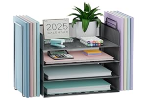 Aimeaihe 4 Tier Stackable Paper Tray Organizer for Desk, Office Desk Accessories, Paper Sorter Organizer for Letter/A4 Office File Folder Holder (Black, 19.2" x 9.7" x 10.2")