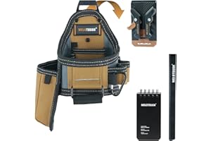 MELOTOUGH 7-Pocket Technician Large Tool Pouch-Tool Belt Pouch,Clip on Larger Tape Measure Pouch - Pockets & Loop,Small Tool 