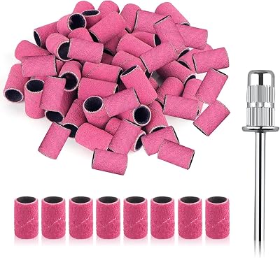 SenZee 240 Grit Sanding Bands for Nail Drill 100 Pcs Pink with Mandrel Kit
