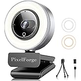 PixelForge 2K Webcam for PC with Microphone & Light & Privacy Cover, Web Camera for Desktop Computer/Laptop/Monitor/Mac, USB Streaming Camera for Zoom/Skype/Teams/Video Calling/Studying and Conference