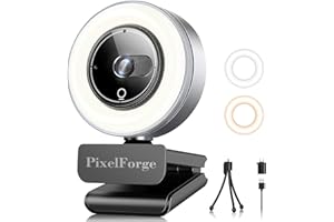 PixelForge 2K Webcam for PC with Microphone & Light & Privacy Cover, Web Camera for Desktop Computer/Laptop/Monitor/Mac, USB 