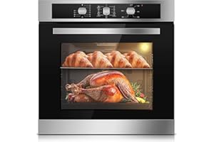 Zomagas 24 Inch Single Wall Oven 2.8 Cu.Ft 3220W, Electric Oven with Mechanical Knob Control, 9 Functions, 360° Rotisserie,Triple Glass Door & Enamel Cavity for restaurant, hotel, and home