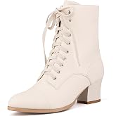 Pixoecuty Victorian Boots For Women Booties Lace up | mid chunky block heel,ren faire,vintage,witch boots,goth ,gothic,Renaissance,Pirate,dance