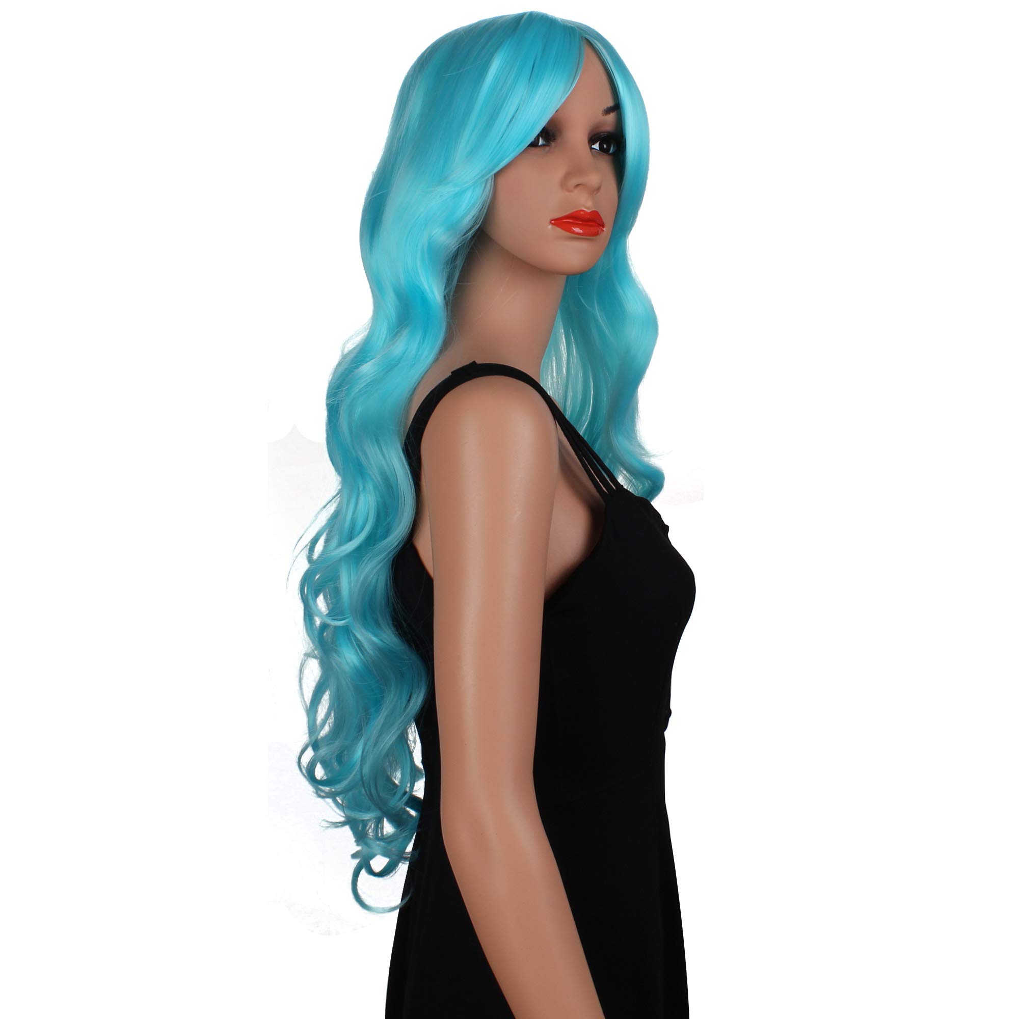 OKVGO Fashion Natural Full Long Curl Wig for Women Cosplay Party and Ladies Daily Use Light Blue