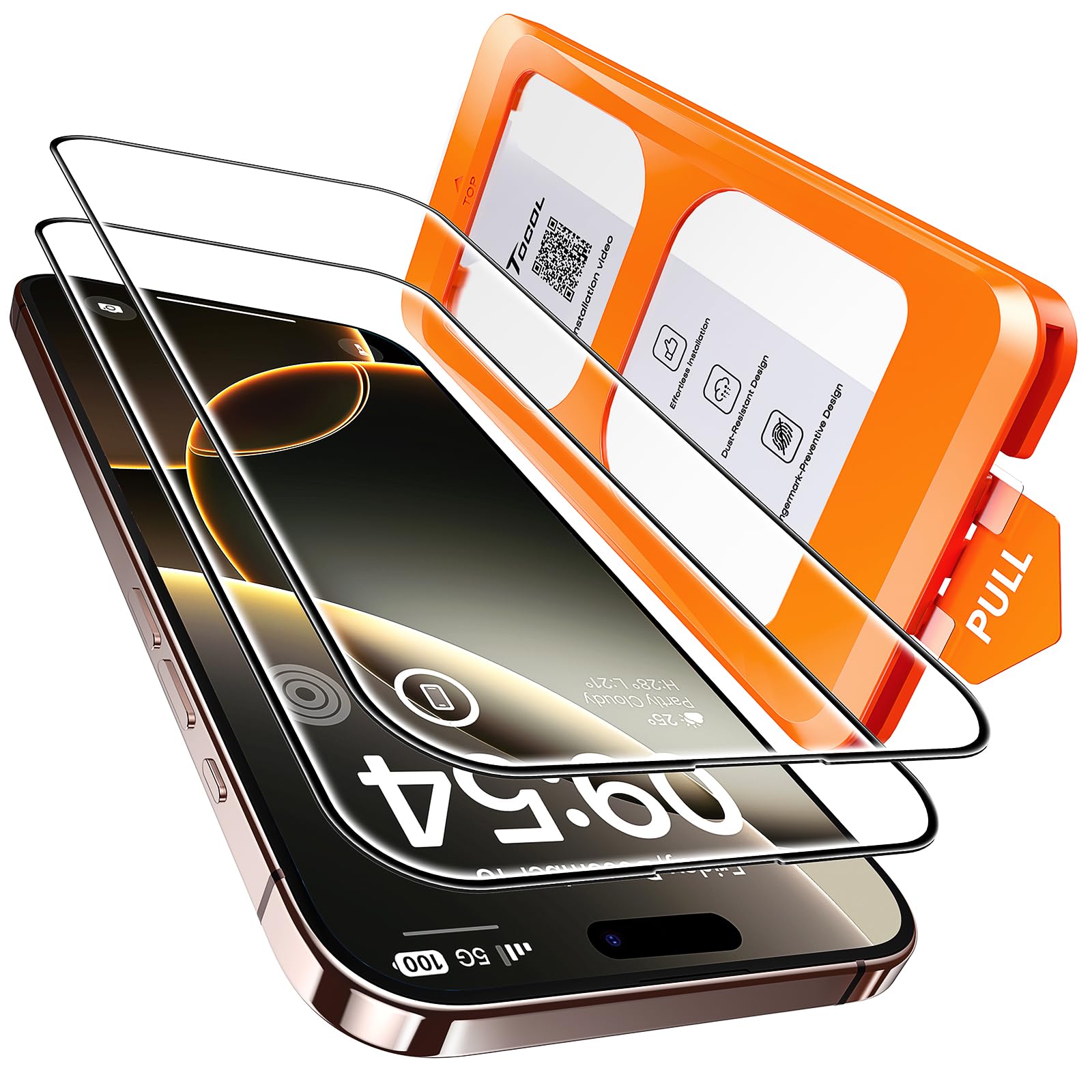 TOCOL for iPhone 17 Pro/iPhone 16 Pro Screen Protector 6.3-Inch, Instant Installation, Tempered Glass HD Clear, Full Coverage Protection, Military Grade Shatterproof, Case Friendly, 2 Pack