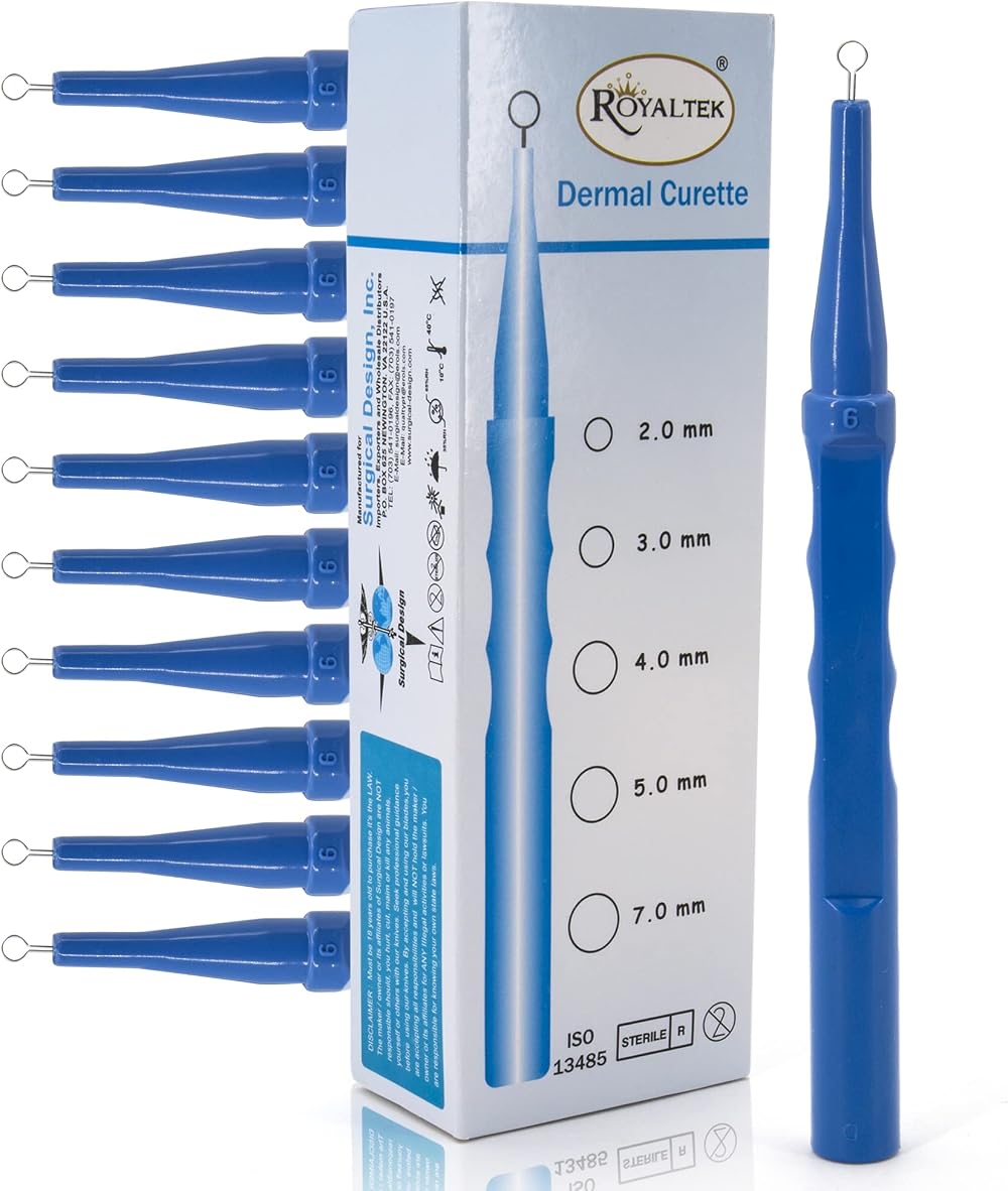 ROYALTEK Sterile Disposable Dermal Curettes 3.00mm Easy Peel Pack Box of 10