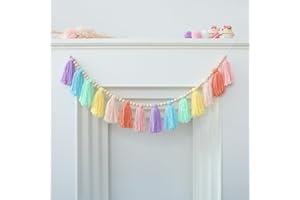 DCJHFJ Pastel Rainbow Boho Tassel Garland Wall Hanging with Wood Beads for Baby Shower Birthday Party Classroom Dorm Nursery Decor