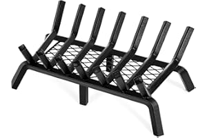 INNO STAGE Fireplace Grates with Ember Retainer - 24 Inch Fireplace Log Grate, Wood Stove Grate, Firewood Wood Log Holder Rack,Inside Wrought Cast Iron Fire Grate for Hearth Indoor Outdoor Camping