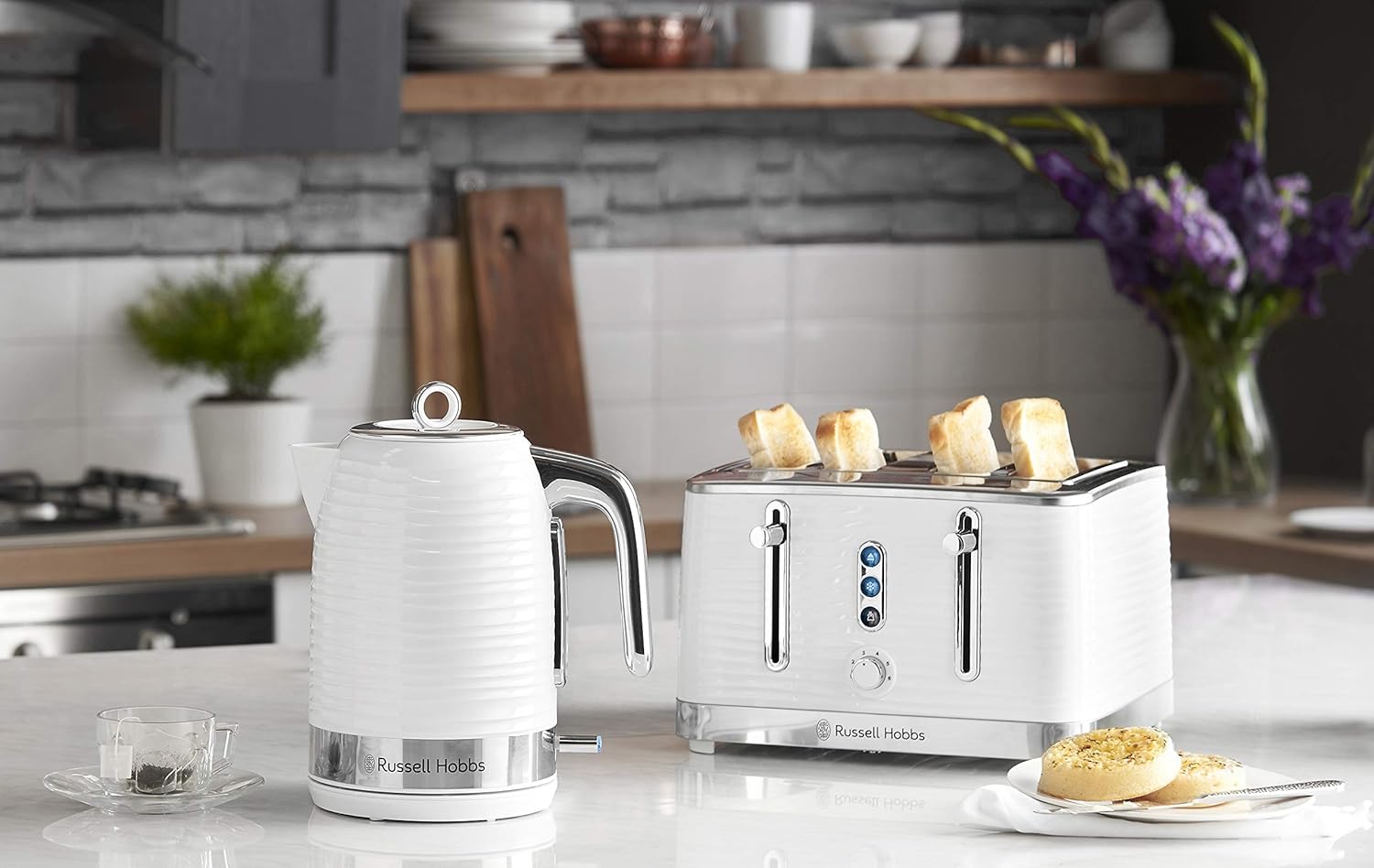 Russell Hobbs Inspire White Kettle and Toaster Set, 1.7 Litre Cordless