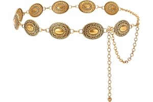 WERFORU Women Western Concho Metal Chain Belt Cowgirl Boho Waist Belt for Dress Jeans