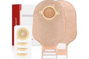 DERAYMI 22 PCS Ostomy Supplies 2 Piece Colostomy Bags, Two Piece Drainable Ostomy Pouch with Hook-and-Loop Closure for Ileostomy Stoma Care, Cut-to-Fit (16 x Bags+6 x Barriers)