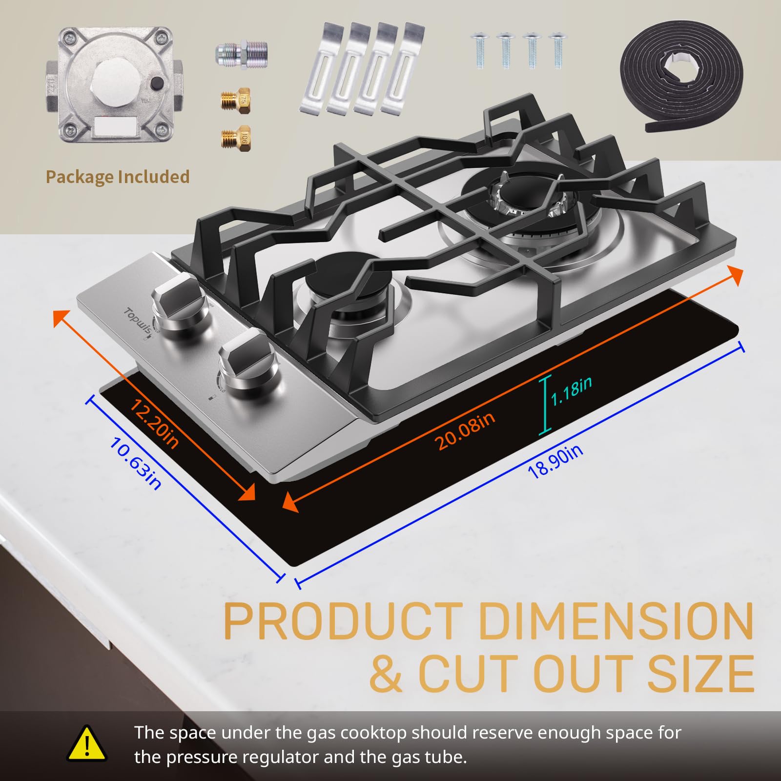 2 Burner Propane Gas Cooktop, 12