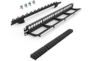 PBAEGAV Patch Panel 24 Port with Cat6A UTP Keystone Jack【EC Listed】 Front Cable Rack Smart Cable Management for 19 inch Rack Mount (CAT6A Keystone Jack Unshielded)