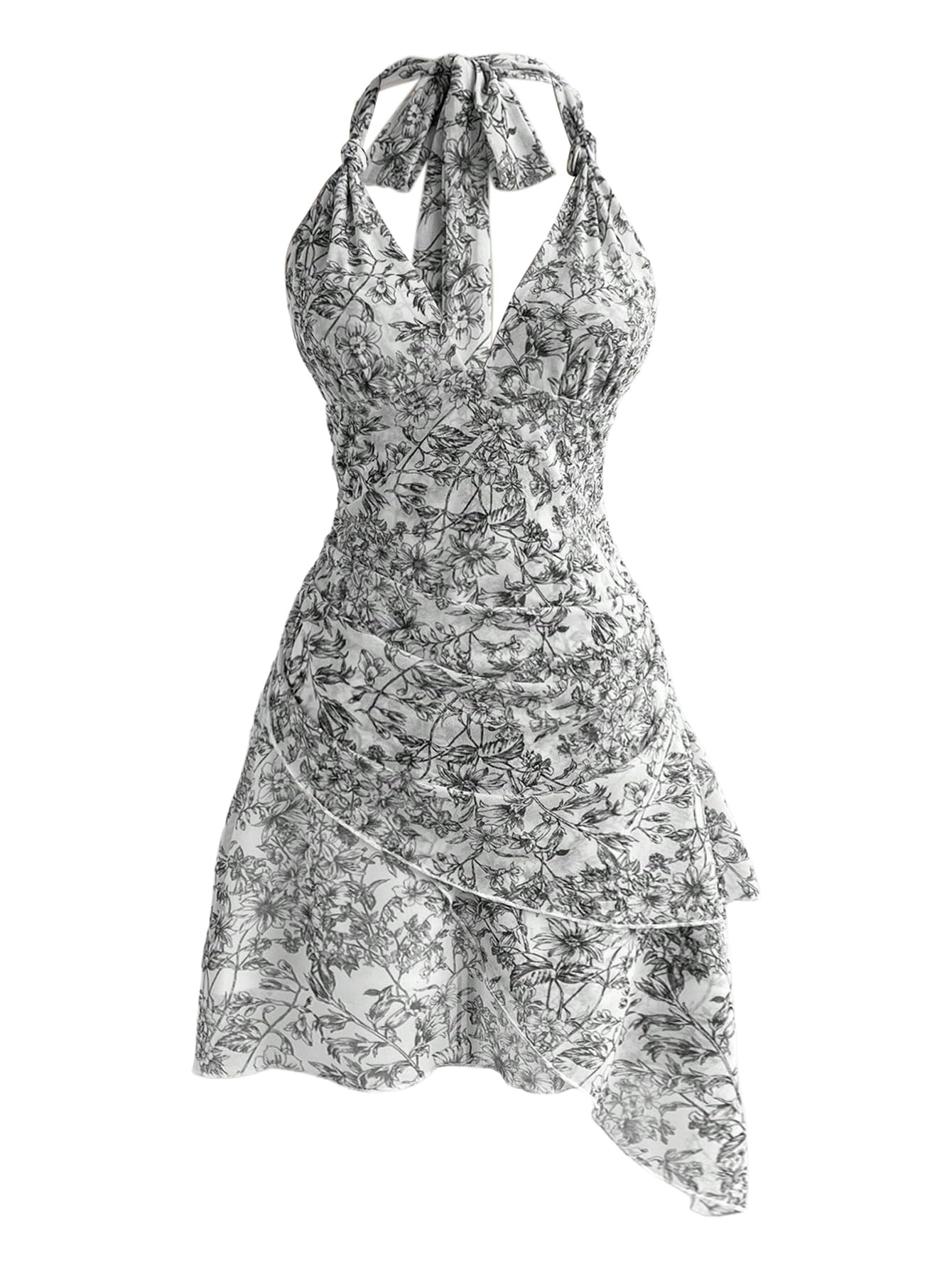 BEAUDRM Women's Floral Print Sleeveless Halter Deep