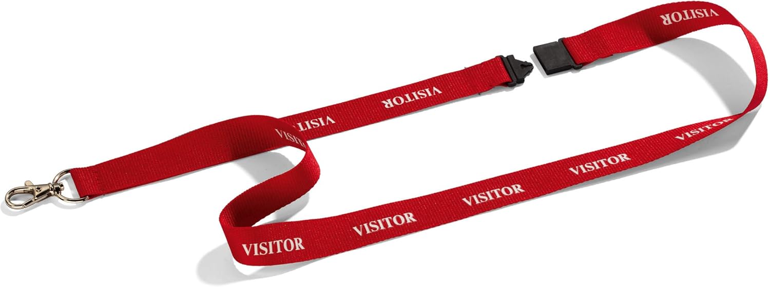 Durable Textile Lanyard Red with "VISITOR" Printed Directly Onto SurFace, 44 x 2 cm