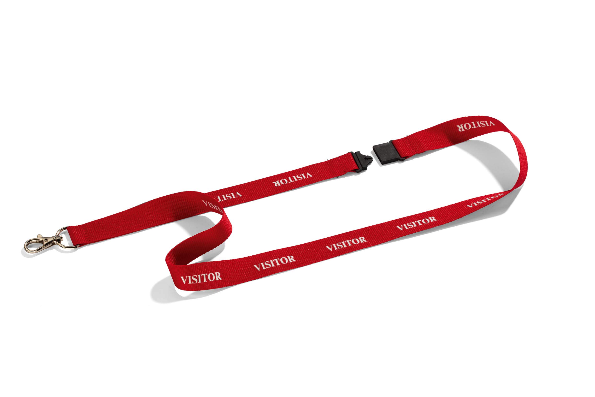 Durable Textile Lanyard Red with "VISITOR" Printed Directly Onto SurFace | Pack of 10 | Includes Safety Release | Holds a Variety of Badges and Passes,44 x 2 cm