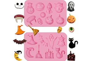 XCAKE LCOOK Pumpkin Skull Fondant Chocolate Molds, Halloween Ghost Bat Owl Cat Silicone Molds for Cake Decoration Cupcake Topper Candy Gum Paste Sugar Craft Clay Resin