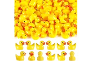 FRIUSATE 100 PCS Mini Resin Duck Miniature Duck Figures Micro Landscape Aquarium Dollhouse Ornament Potted Plants Decoration DIY Charms for Birthday Party Accessories, Tiny Duck(Yellow)