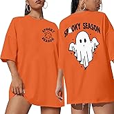 Halloween Shirts for Women Oversized Fall Season Shirt Retro Halloween Boo Graphic Casual Short Sleeve Tops