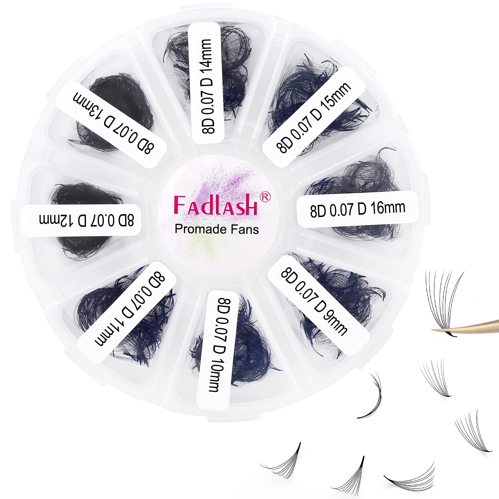 Premade Volume Eyelash Extensions 8D 0.07 D Curl 1000pcs Russian Lashes 9-16mm Mixed Tray Pre-Made Russian Lashes Handmade Promade Loose Fans — image 1