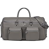 Convertible Garment Bag for Travel, Garment Duffle Bag for Men Women, PU Leather Travel Garment Bag Carry On, 2 in 1 Suit Travel Bags for Hanging Clothes with Shoe Compartment-Grey