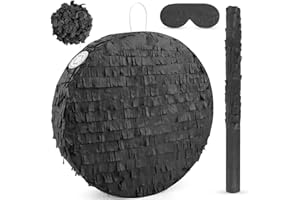 Abilat Black Round Pinata with Stick Blindfold and Confetti DIY Blank Pinata for Adults Kids Birthday Party Supplies Christmas Carnivals Decorations