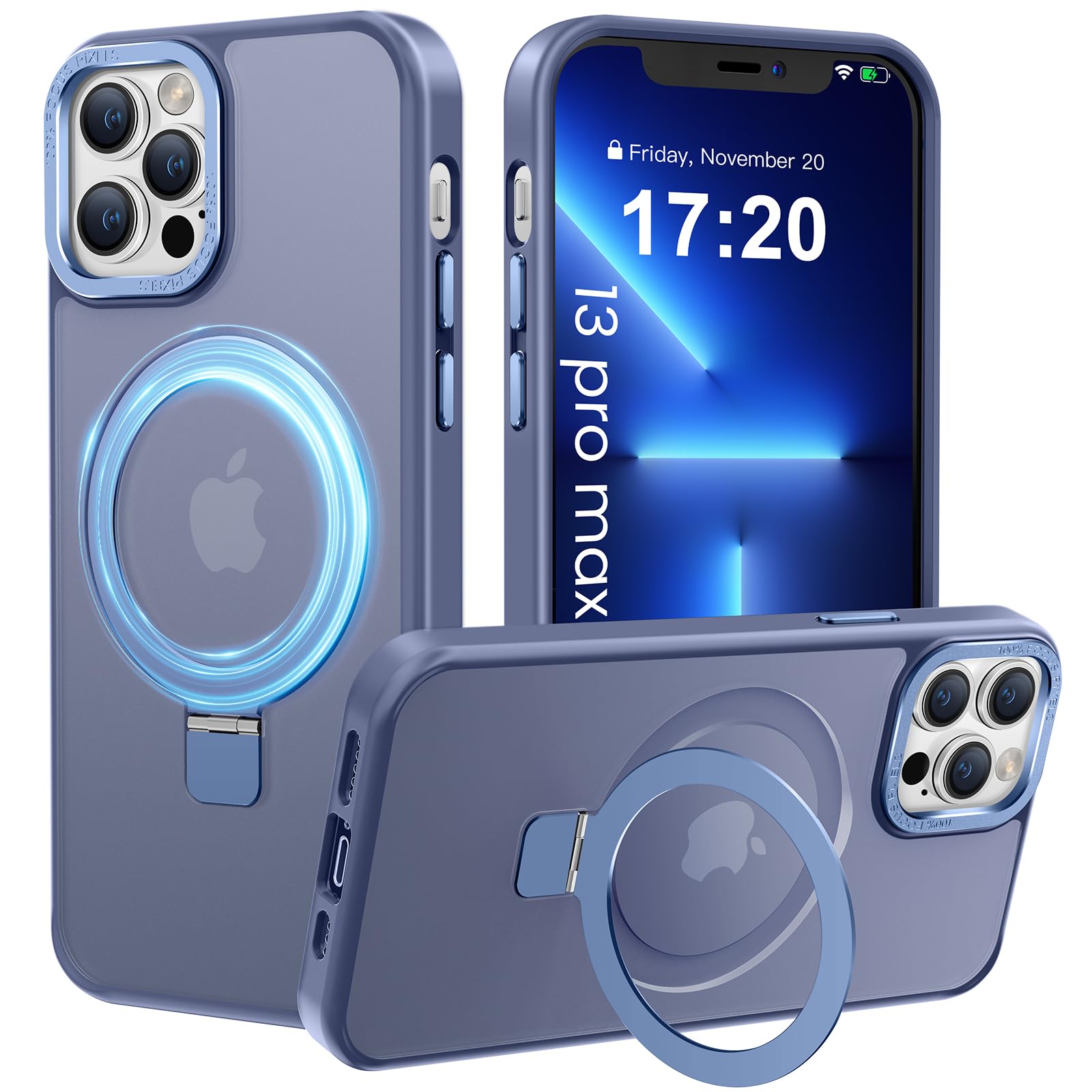 PuyaTeya Magnetic Stand for iPhone 13 pro max Case, Compatible with Mag-Safe, Military Drop Protection, Anti-scratch/fingerprint Translucent Matte iPhone 13 pro max Phone Case (Light Blue)