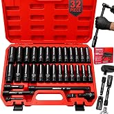 32-Piece 1/2" Drive Impact Socket Set, Metric SAE Deep Sockets, CR-V Steel | Metric 10&ndash;24 mm and SAE 3/8"&ndash;1", Extension Bars, Universal Joint, Adapters, Storage Case for Auto and Machinery Repair