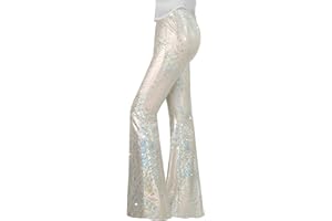 Nawgut Sequin Flare Pants Sparkly Glitter High Waisted Bell Bottoms Leggings Party Disco Clubwear for Women