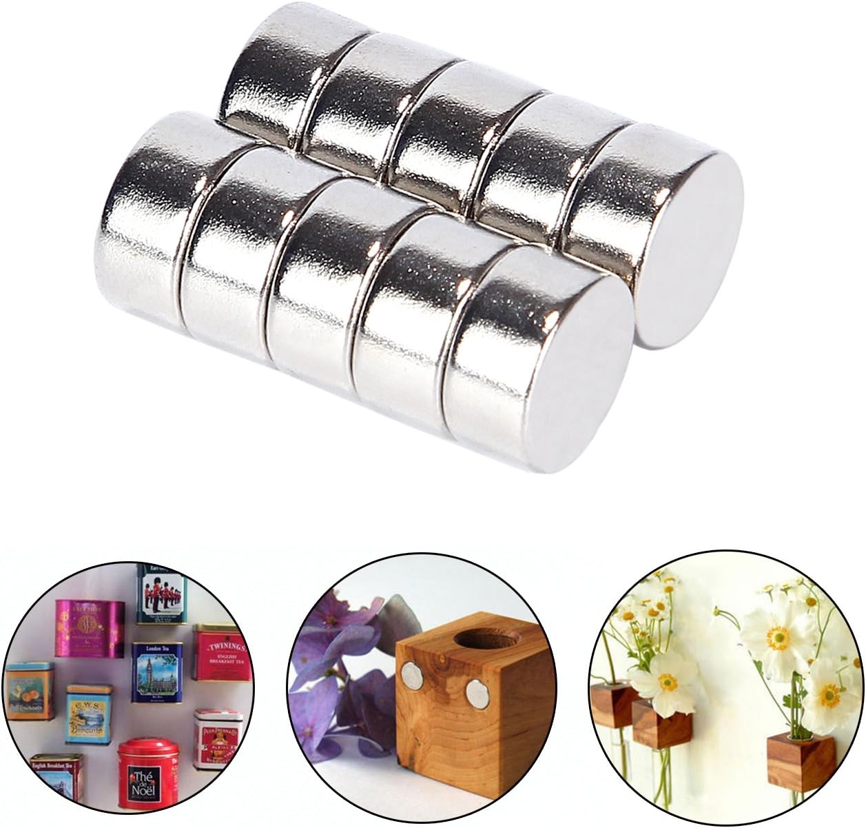 Hakkin 10pcs Neodymium Magnet N52 10 x 5mm Super Strong Rare Earth Round Disc Cylinder Magnets Permanent Arts Crafts Hobbies Home and Office Organization