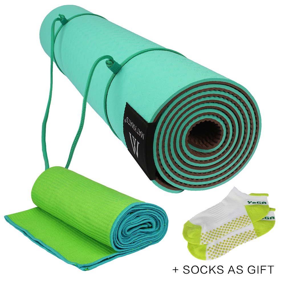 Matymats Yoga Kit - Non Slip Yoga Mat TPE Thick 1/4, 72×24 + Skidless Yoga Towel Yoga Starter Sets for Hot Yoga, Pilate, Gymnastics, Bikram, ...