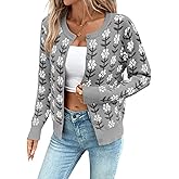 Sidefeel Women's Button Down Cardigan Sweater Long Sleeve Cute Floral Printed Cropped Sweater Coats